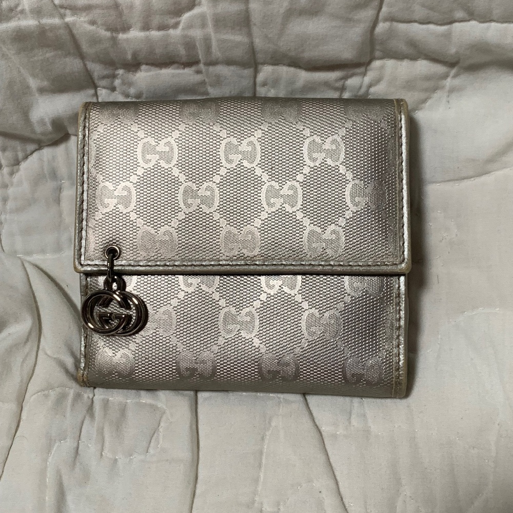 Gucci Silver GG Imprime Canvas Compact Wallet